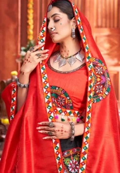 Embroidered Art Silk Lehenga in Black