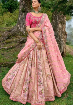 Embroidered Art Silk Lehenga in Baby Pink