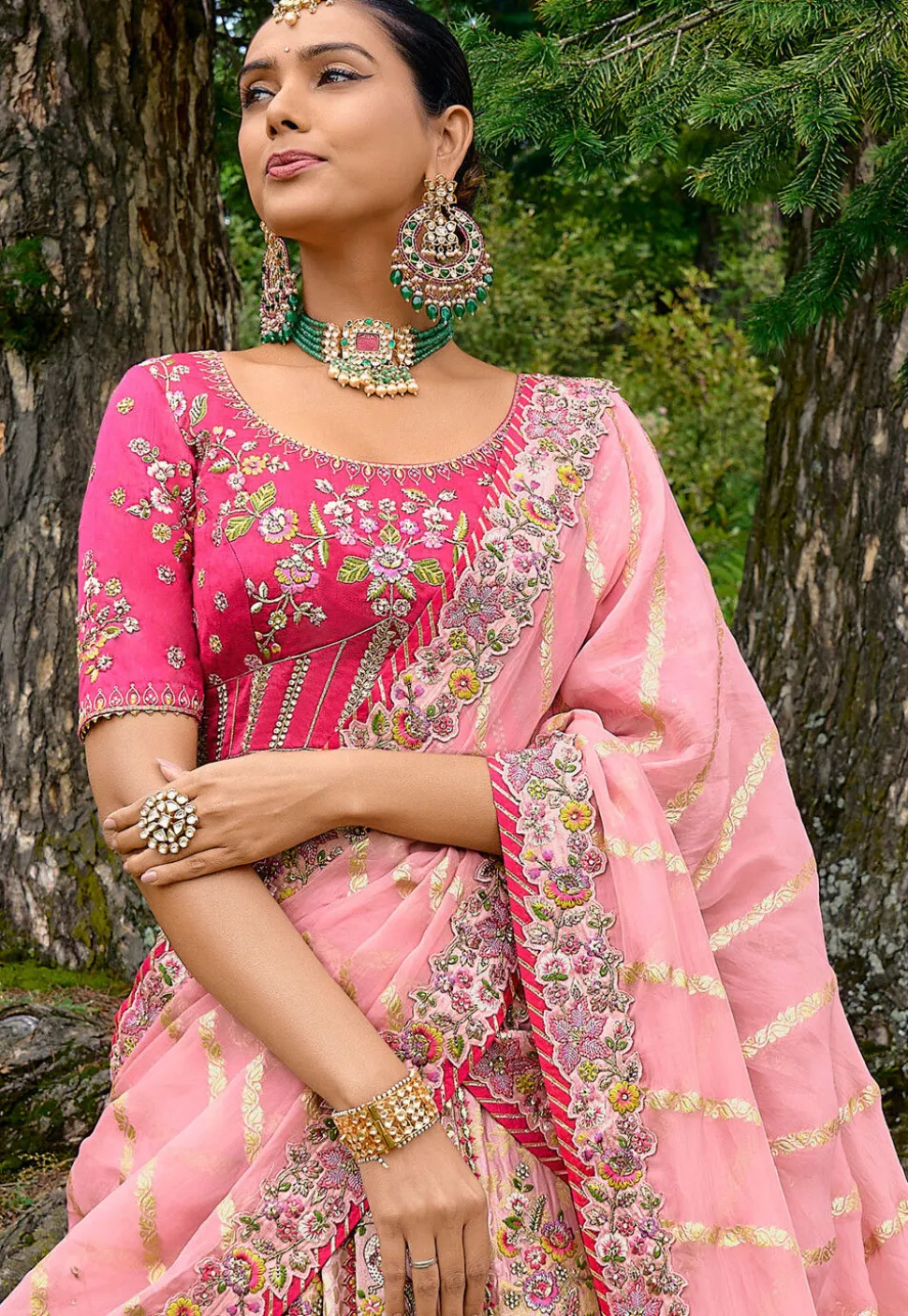 Embroidered Art Silk Lehenga in Baby Pink