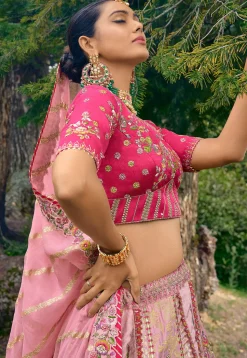 Embroidered Art Silk Lehenga in Baby Pink