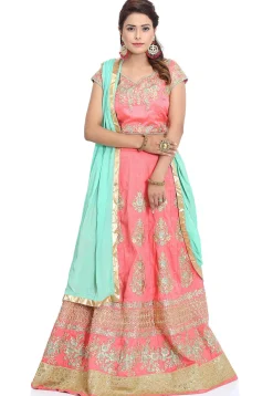 Embroidered Art Silk Lehenga in Pink