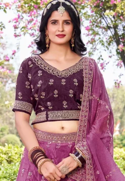 Embroidered Art Silk Lehenga in Purple Ombre