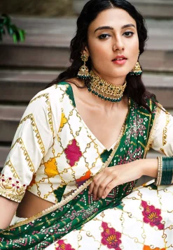 Embroidered Art Silk Lehenga in Off White