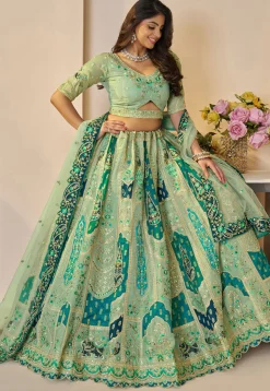 Embroidered Art Silk Lehenga in Light Green