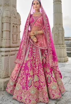 Embroidered Art Silk Lehenga in Magenta