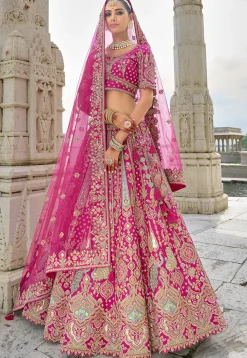 Embroidered Art Silk Lehenga in Magenta