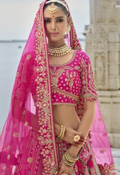 Embroidered Art Silk Lehenga in Magenta