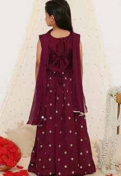Embroidered Art Silk Lehenga in Dark Purple