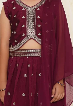 Embroidered Art Silk Lehenga in Dark Purple