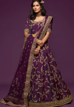 Embroidered Art Silk Lehenga in Purple