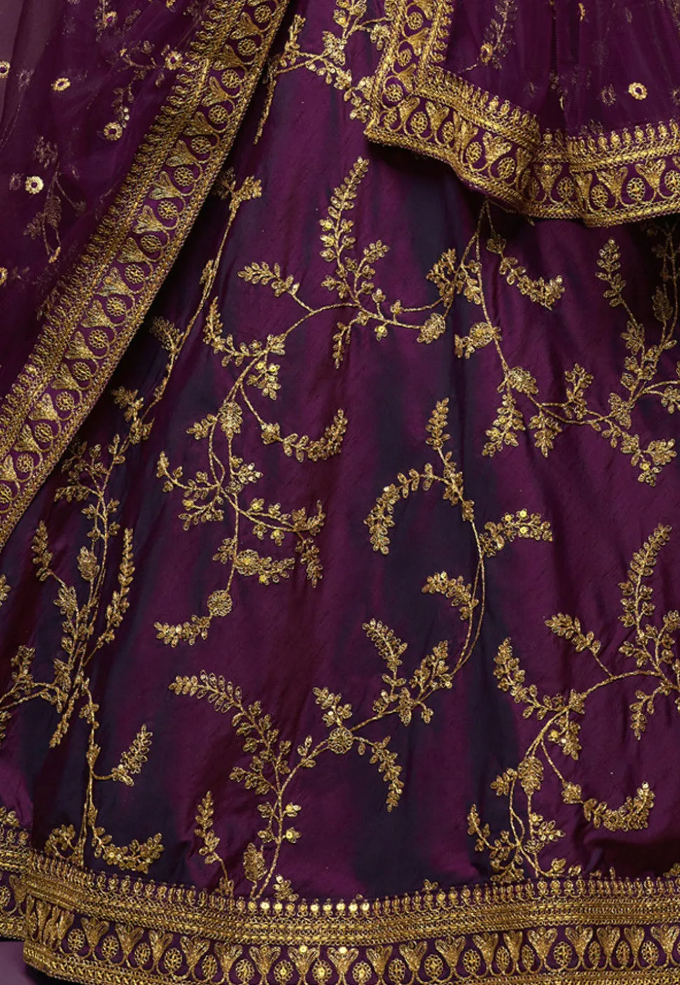 Embroidered Art Silk Lehenga in Purple