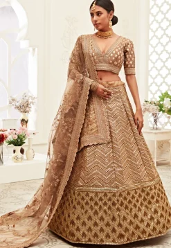 Embroidered Art Silk Lehenga in Beige