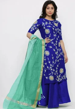 Embroidered Art Silk Lehenga in Royal Blue