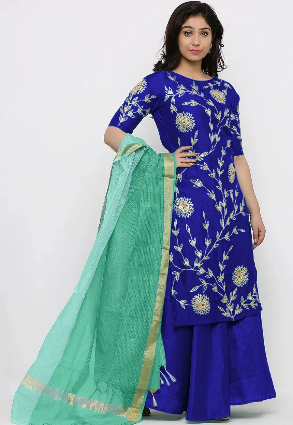 Embroidered Art Silk Lehenga in Royal Blue