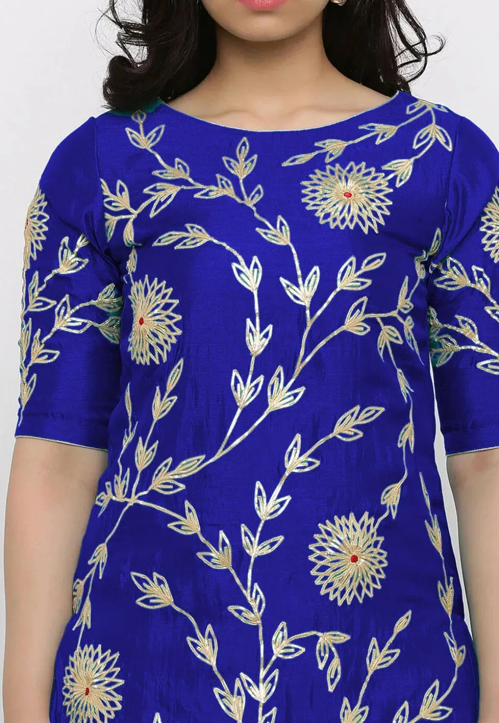 Embroidered Art Silk Lehenga in Royal Blue