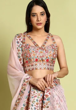 Embroidered Art Silk Lehenga in Pink
