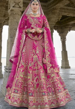 Embroidered Art Silk Lehenga in Magenta