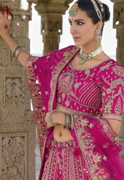 Embroidered Art Silk Lehenga in Magenta