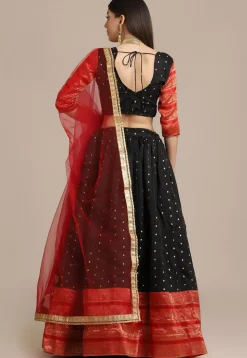 Embroidered Art Silk Lehenga in Black