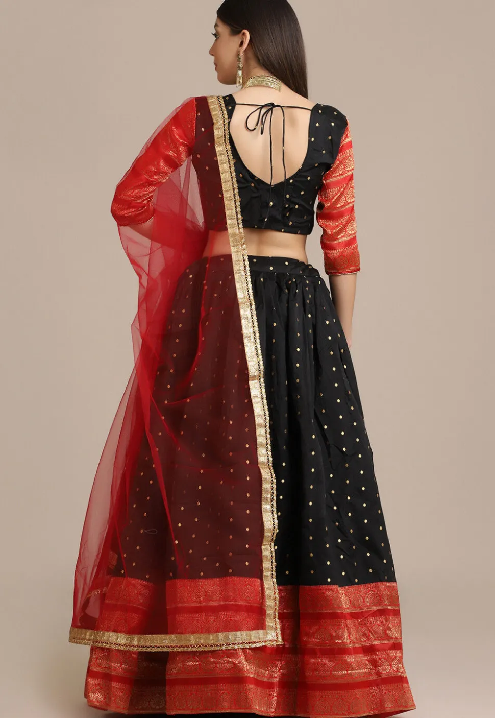 Embroidered Art Silk Lehenga in Black