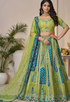 Embroidered Art Silk Lehenga in Light Green