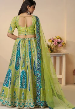 Embroidered Art Silk Lehenga in Light Green