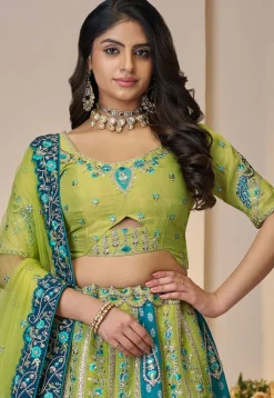 Embroidered Art Silk Lehenga in Light Green
