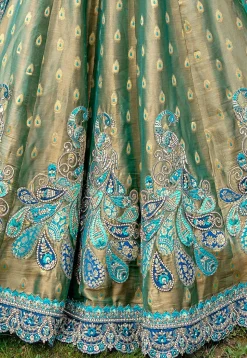 Embroidered Art Silk Lehenga in Dusty Green