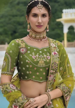 Embroidered Art Silk Lehenga in Light Green
