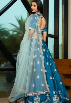Embroidered Art Silk Lehenga in Blue