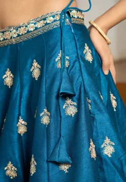 Embroidered Art Silk Lehenga in Blue
