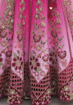 Embroidered Art Silk Lehenga in Pink
