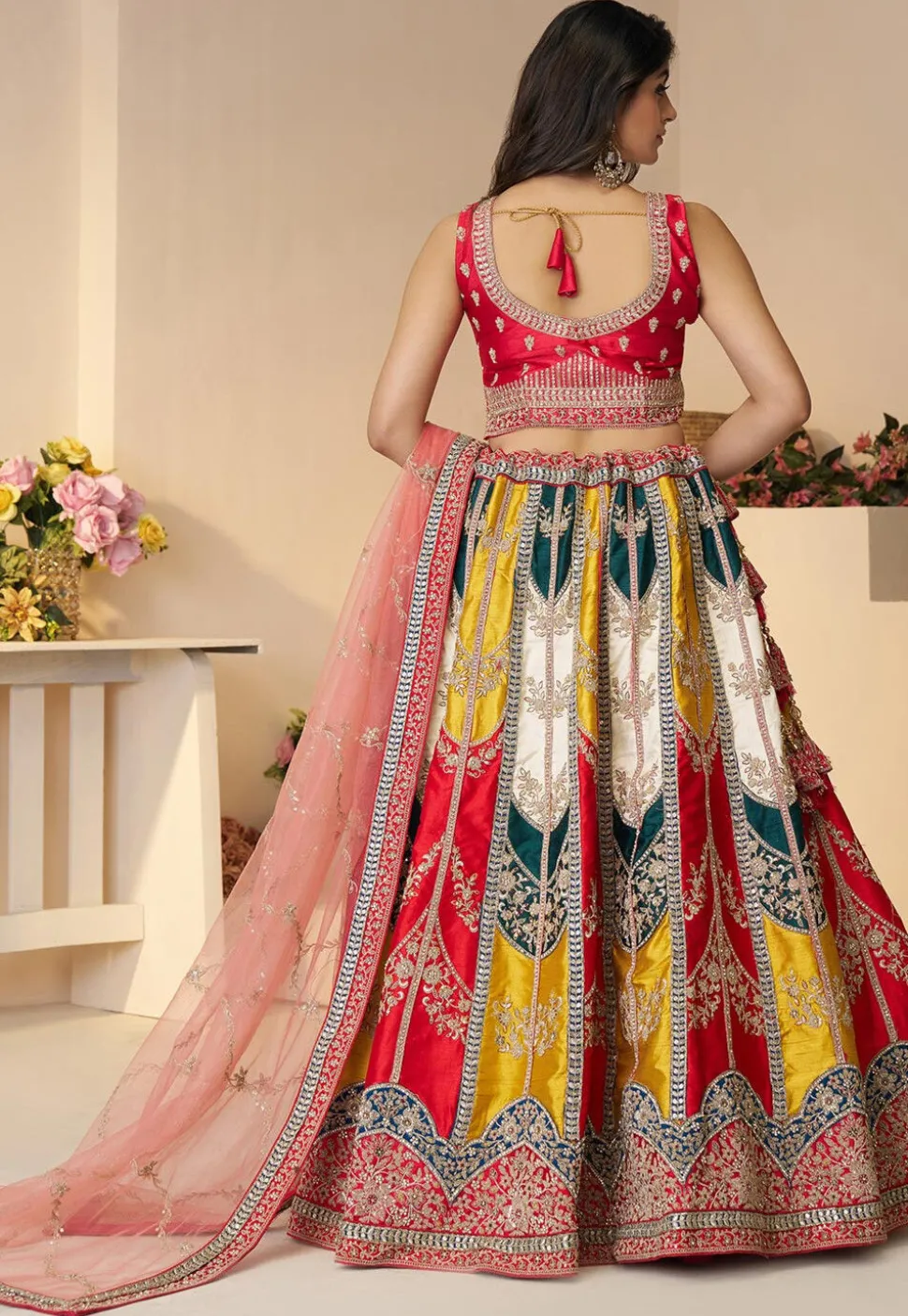 Embroidered Art Silk Lehenga in Multicolor