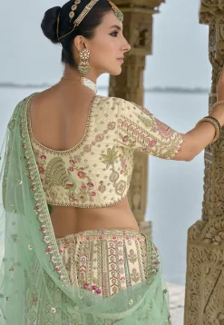 Embroidered Art Silk Lehenga in Cream