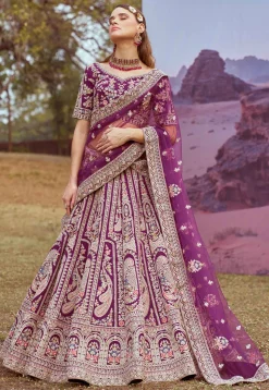 Embroidered Art Silk Lehenga in Purple