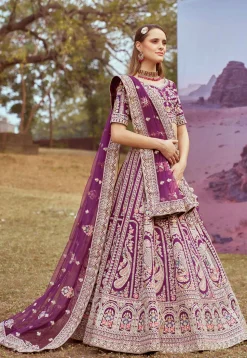 Embroidered Art Silk Lehenga in Purple