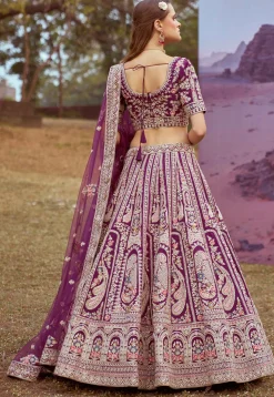 Embroidered Art Silk Lehenga in Purple
