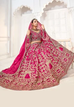 Embroidered Art Silk Lehenga in Fuchsia