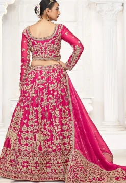 Embroidered Art Silk Lehenga in Fuchsia