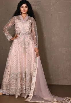 Embroidered Art Silk Lehenga in Baby Pink
