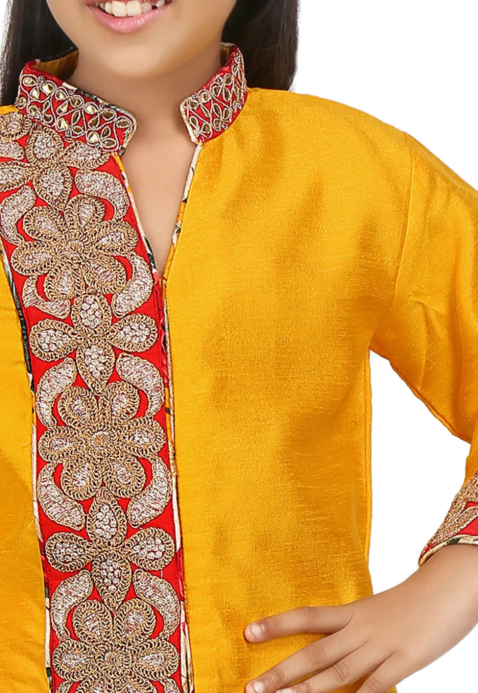 Embroidered Art Silk Lehenga in Mustard