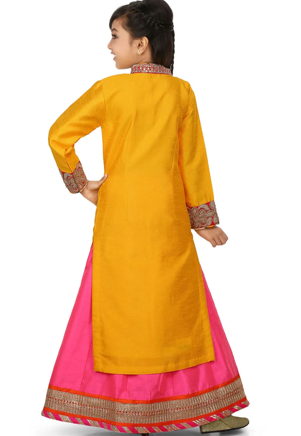 Embroidered Art Silk Lehenga in Mustard