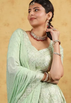Embroidered Art Silk Lehenga in Pastel Green