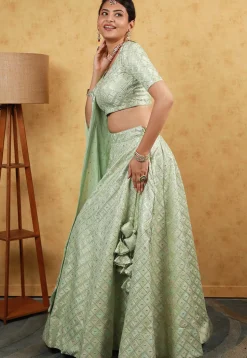 Embroidered Art Silk Lehenga in Pastel Green