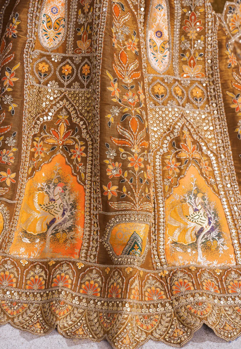 Embroidered Art Silk Lehenga in Mustard