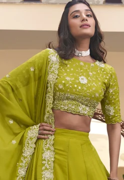 Embroidered Art Silk Lehenga in Light Green