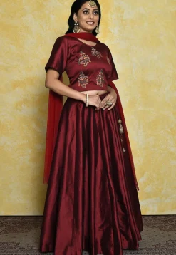 Embroidered Art Silk Lehenga in Maroon