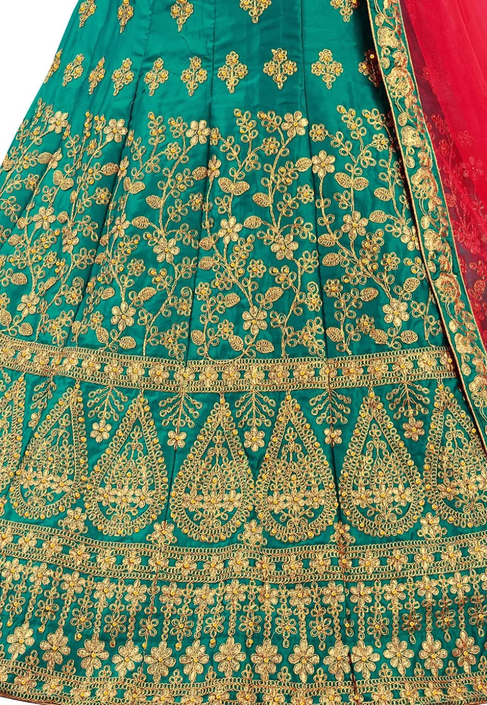 Embroidered Art Silk Lehenga in Teal Green