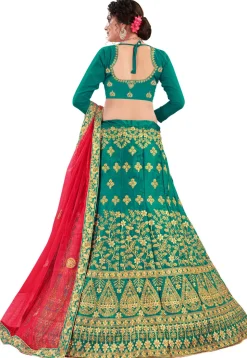 Embroidered Art Silk Lehenga in Teal Green