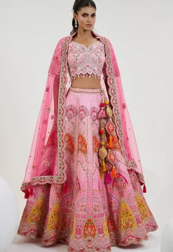 Embroidered Art Silk Lehenga in Pink